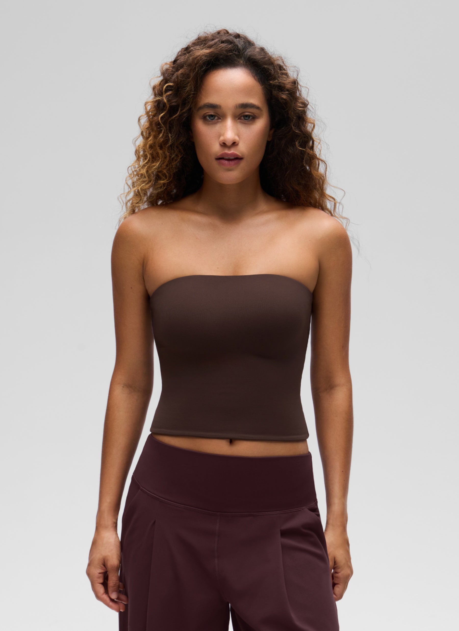 CRZ YOGA Women's Casual Butterluxe Tight Fit Strapless Tops Hot Fudge Brown