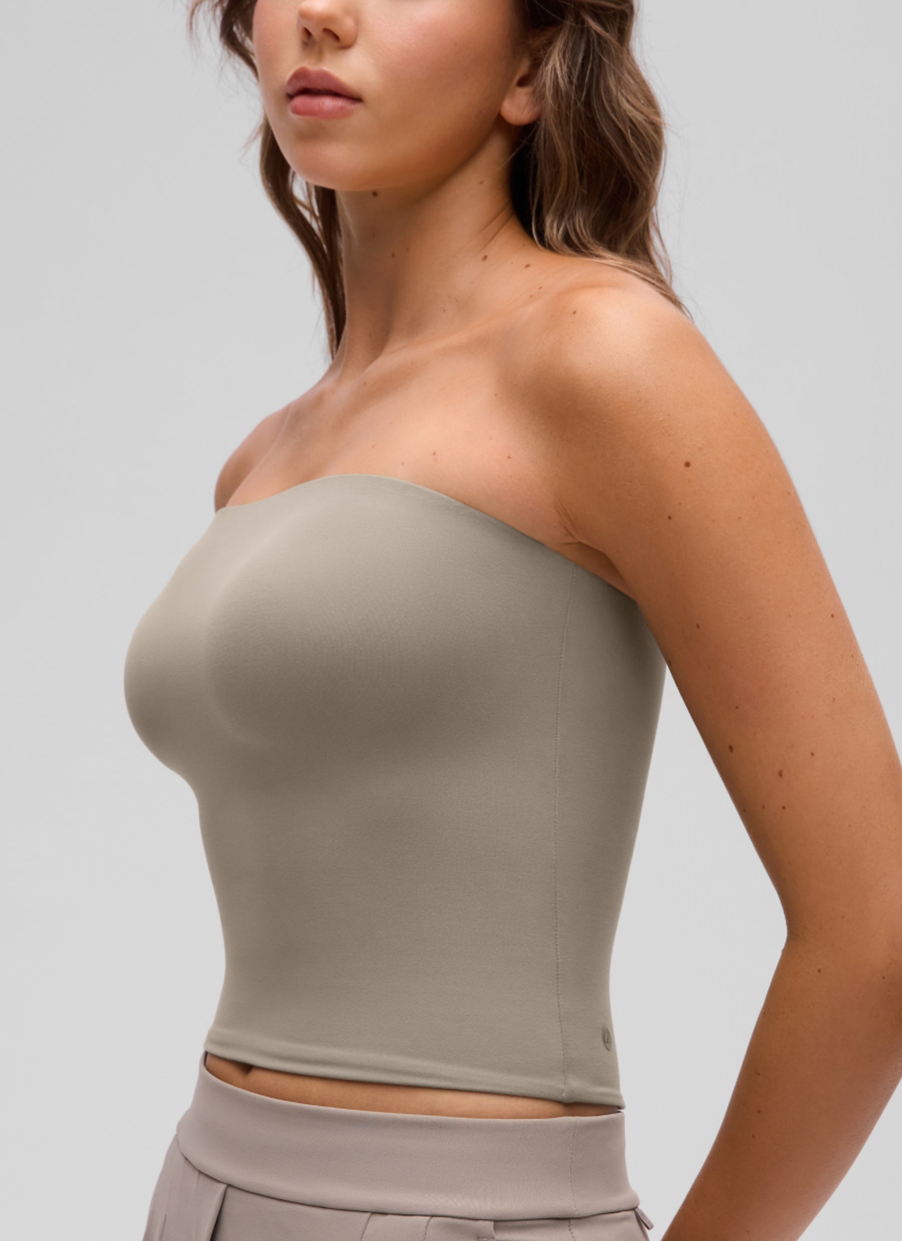 CRZ YOGA Women's Casual Butterluxe Tight Fit Strapless Tops Warm Ash Grey
