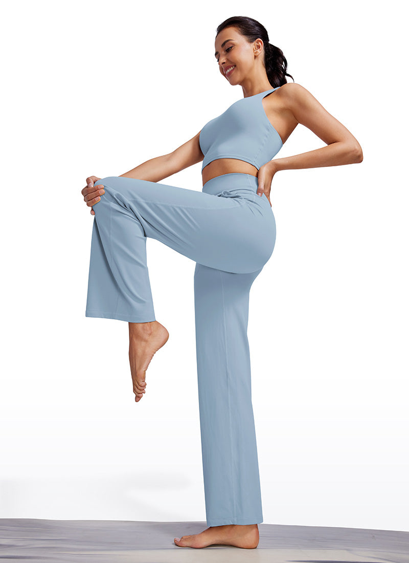 CRZ YOGA Women's Butterluxe High Rise Wide Leg Pants with Pockets 31'' Cambric Blue