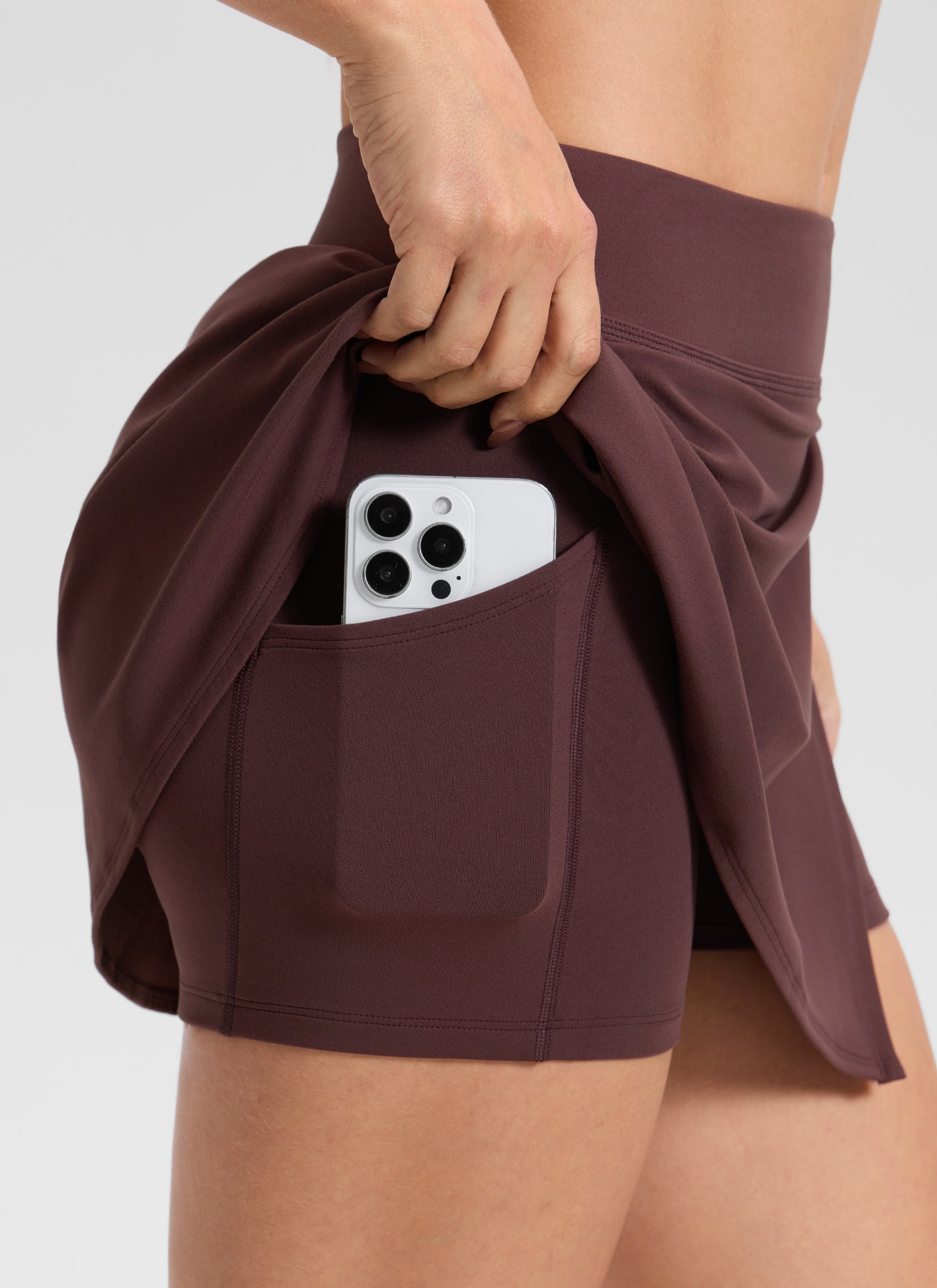 CRZ YOGA レディースButterlift ゴルフ ハイライズ Aライン サイドスリットスカート 14インチ ファッジブラウン