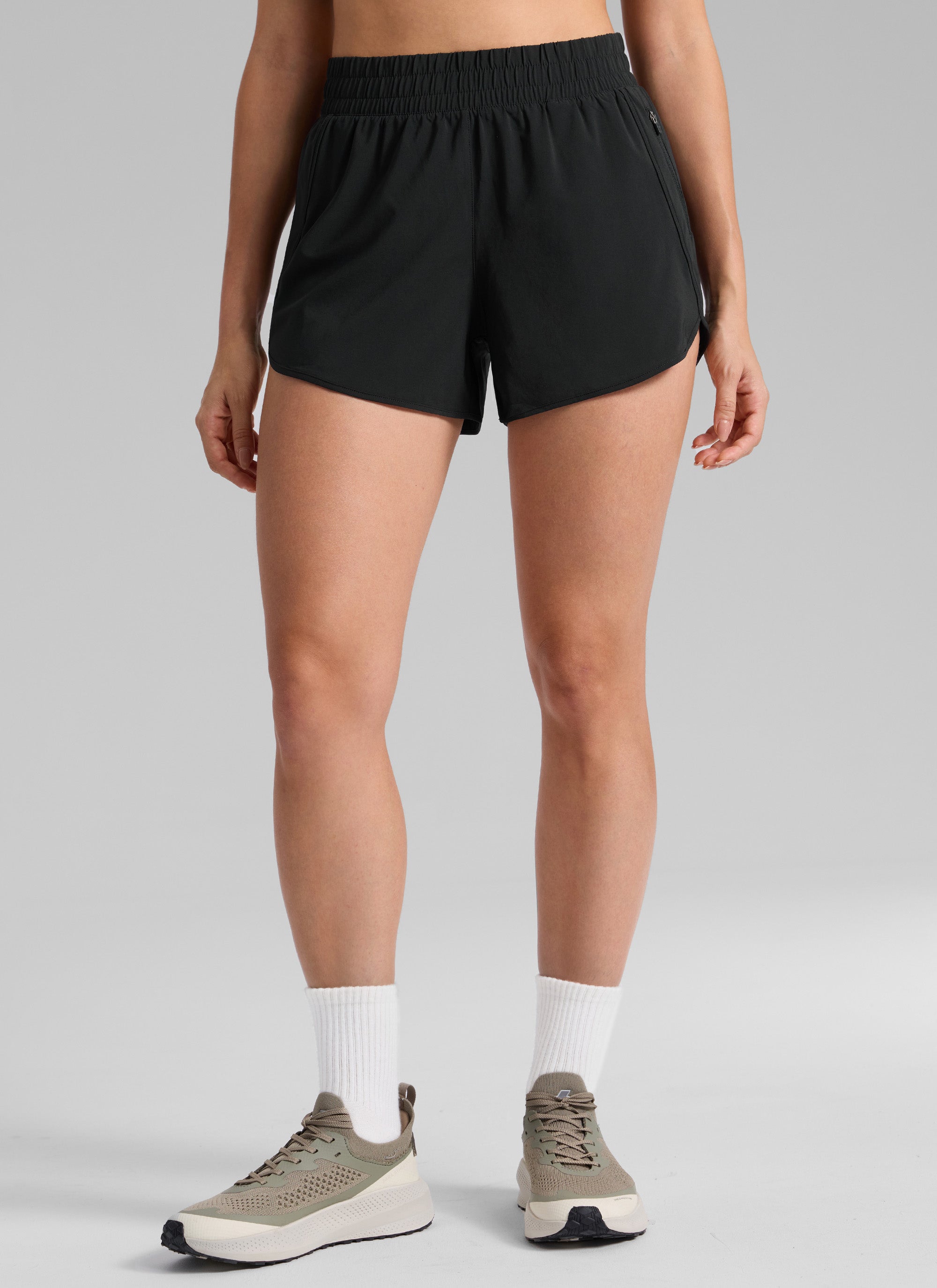 CRZ YOGA Women's Running High Waisted Mesh Lined Shorts 3'' Black