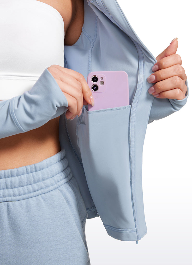 CRZ YOGA レディースButterluxe スリムフィット ポケット付き アウター フルジップ フーディ キャンブリックブルー