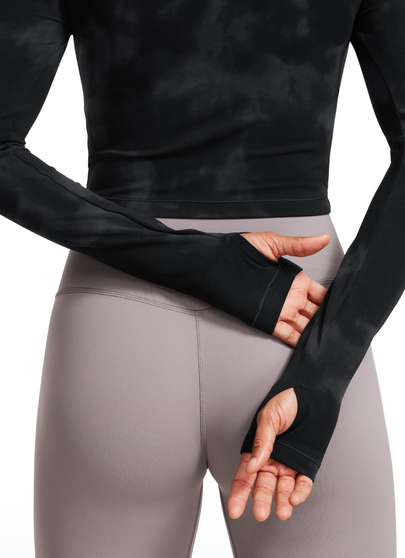 CRZ YOGA レディース用ロングスリーブヨガレギンス「Butterluxe 」 ブラック タイダイ フラワー柄