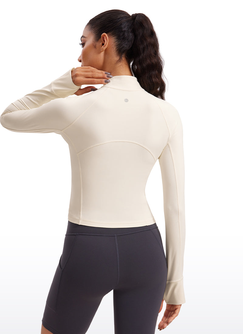 CRZ YOGA レディース ヨガスリムフィットトップスButterluxe ハーフジップ長袖 ホワイト・アプリコット