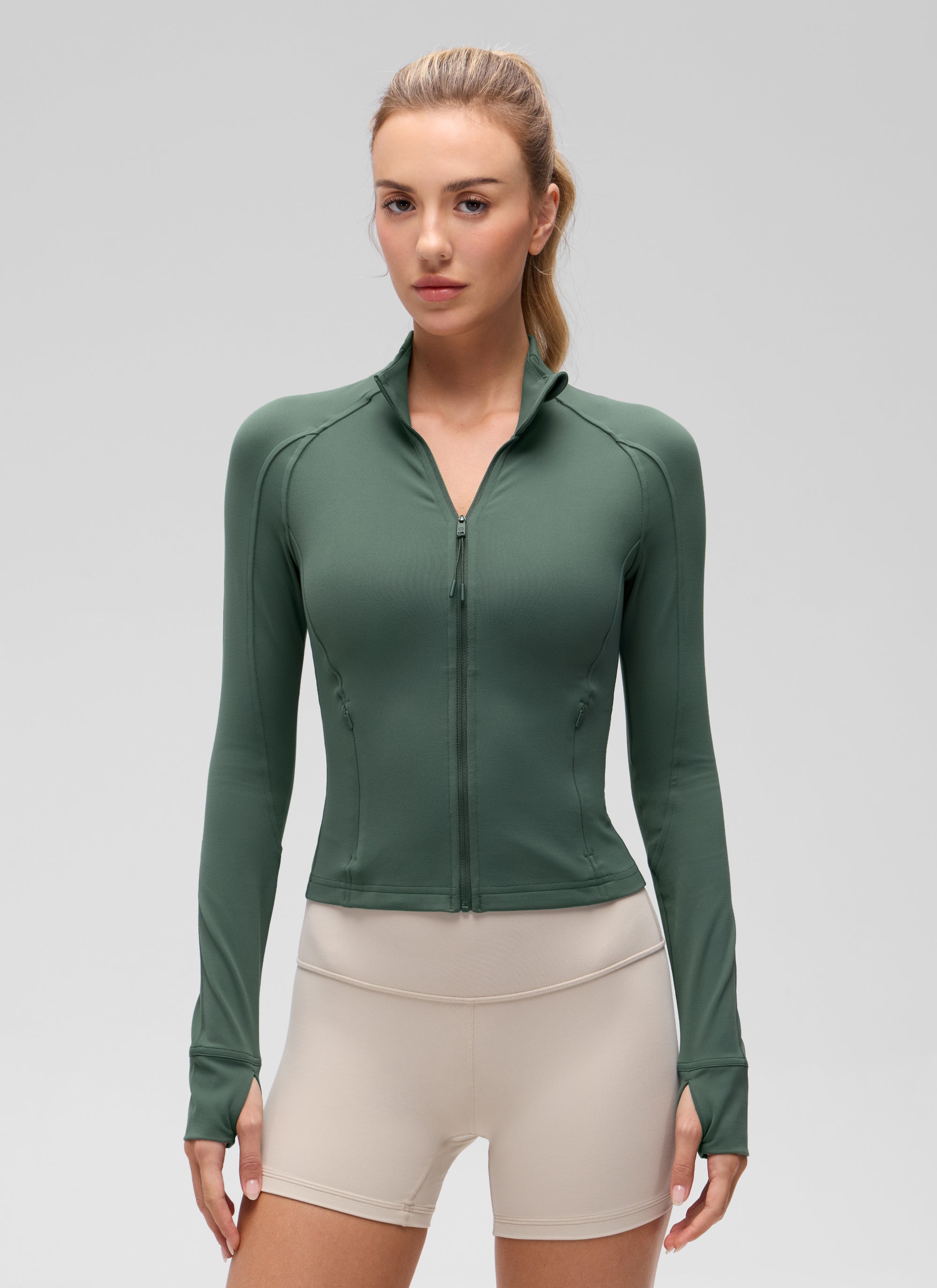 CRZ YOGA Women's Butterluxe Cropped Pocket Outerwear Full Zip Jackets Dark Forest Green