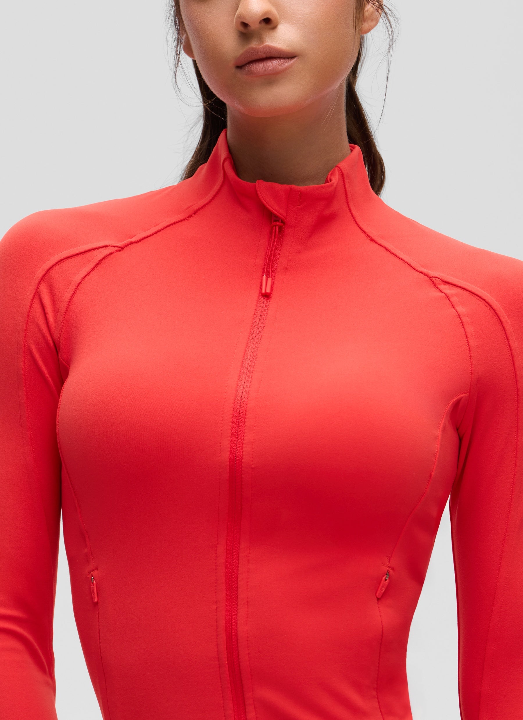 CRZ YOGA Women's Butterluxe Cropped Pocket Outerwear Full Zip Jackets Deep Red