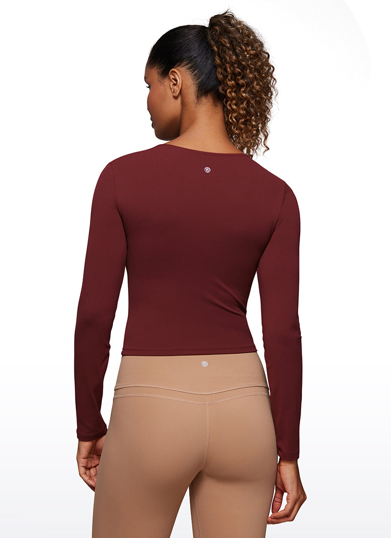 CRZ YOGA レディース スリムフィット ヨガ Butterluxe クロップ ロングスリーブ フロントシーム ノクティルセンスレッド
